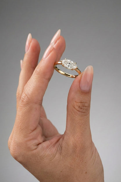 East-West Marquise Cut Lab grown Diamond Solitaire Engagement Ring