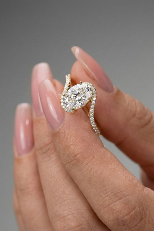 Oval Cut Pave Setting Moissanite Engagement Ring