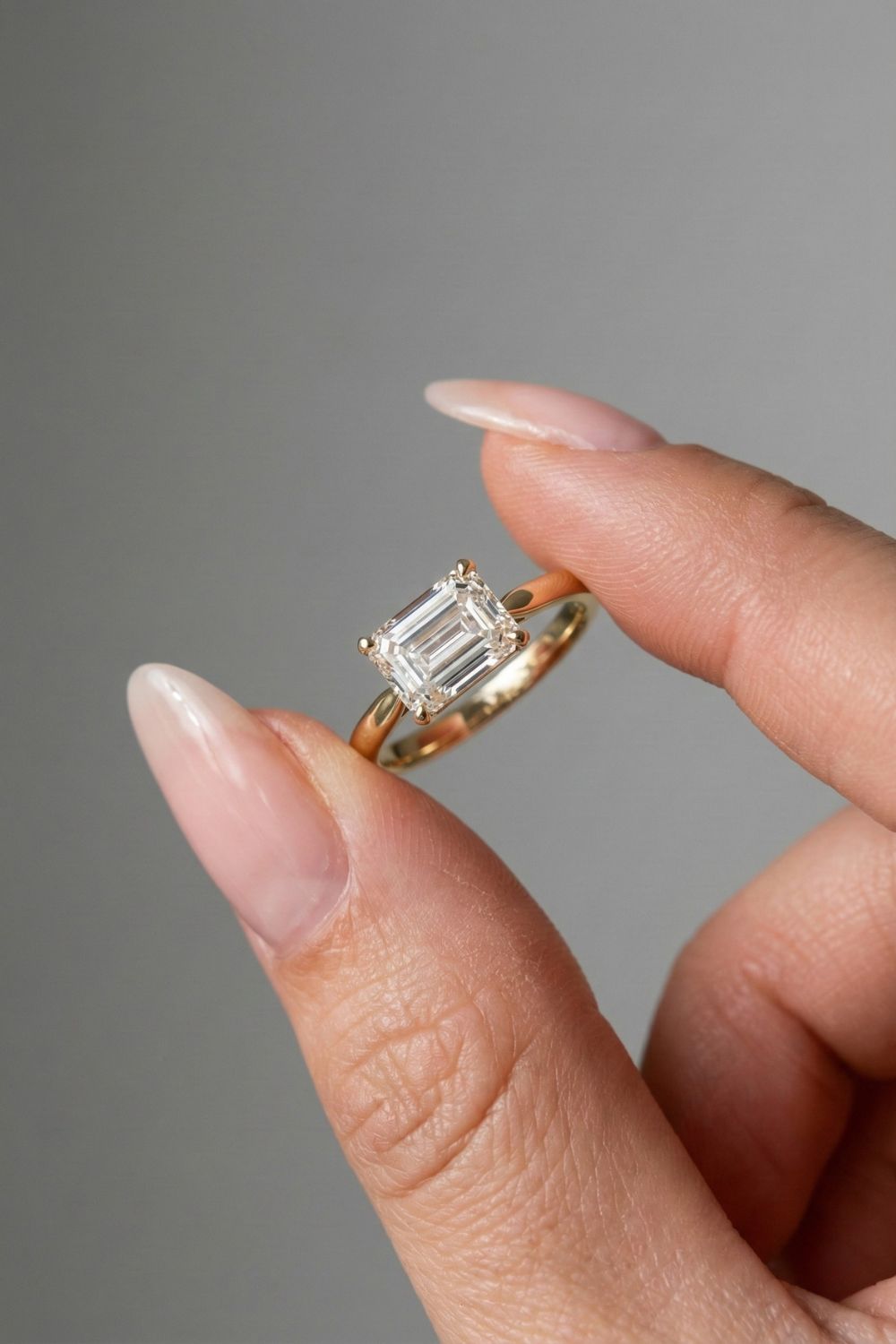 East-West Emerald Cut Lab grown Diamond Solitaire Engagement Ring