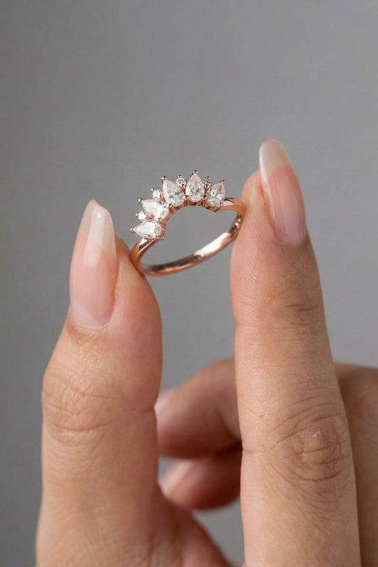 Pear & Round Moissanite Cluster Curved Wedding Band