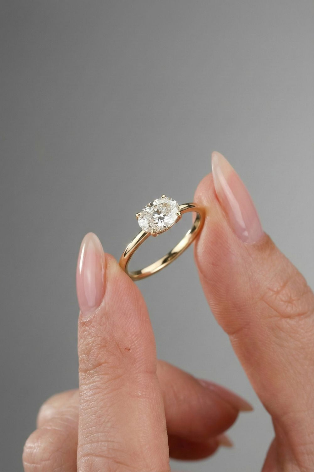 East-West Oval Cut Lab grown Diamond Solitaire Engagement Ring