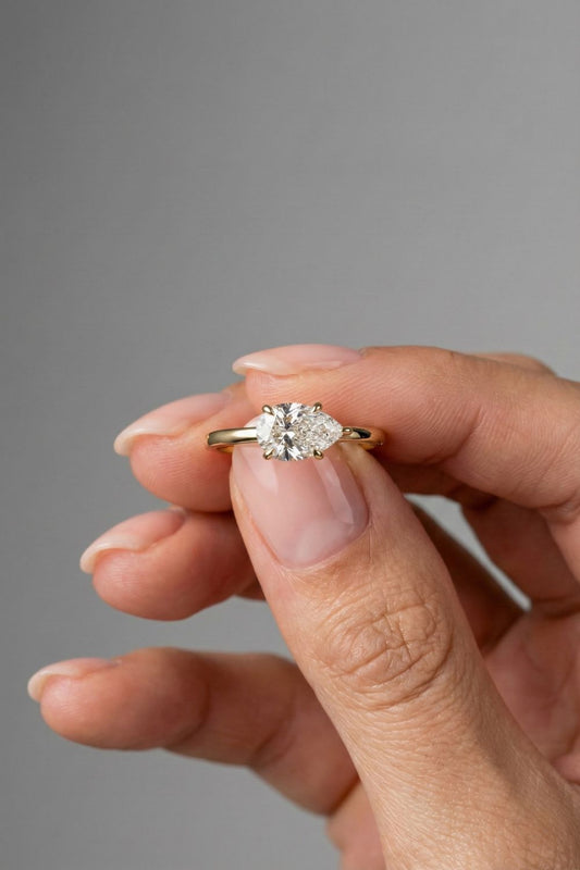 East-West Pear Cut Lab grown Diamond Solitaire Engagement Ring