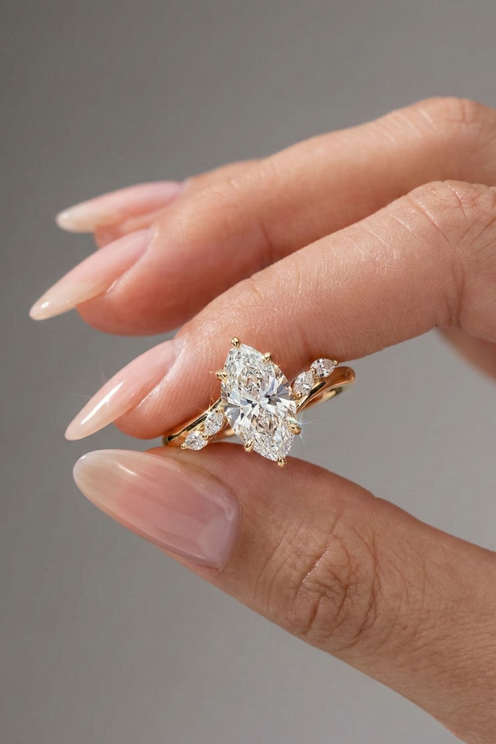 Marquise Cut Hidden Halo Cluster Moissanite Engagement Ring