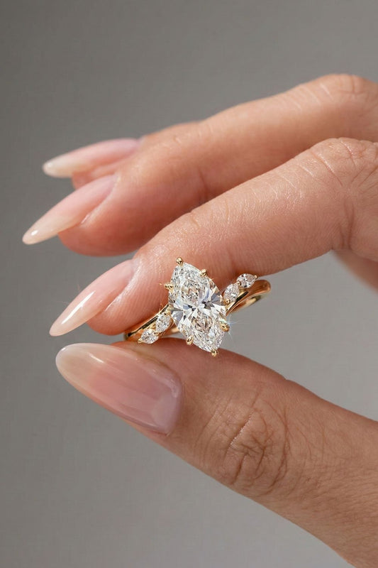 Marquise Cut Hidden Halo Cluster Moissanite Engagement Ring
