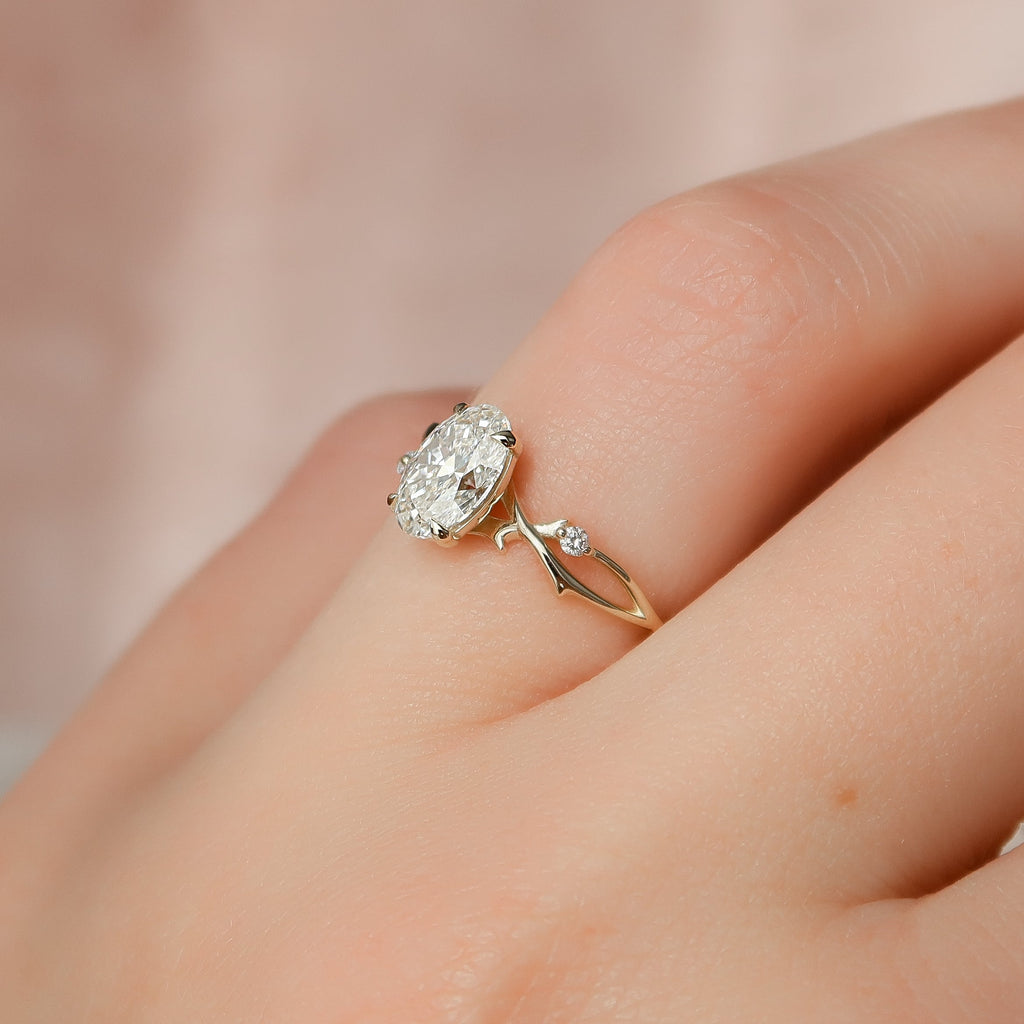 1 CT - 2 CT Oval Cut Twig Style Moissanite Engagement Ring