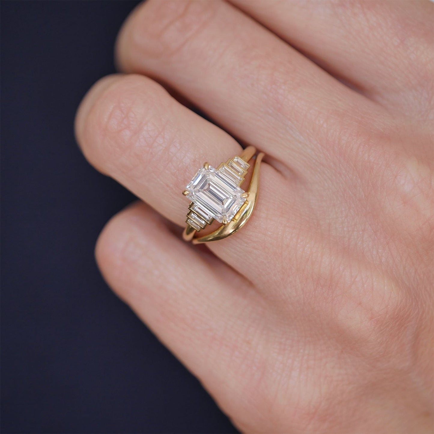 2.7 CT Emerald Cut Moissanite Cluster Engagement Ring