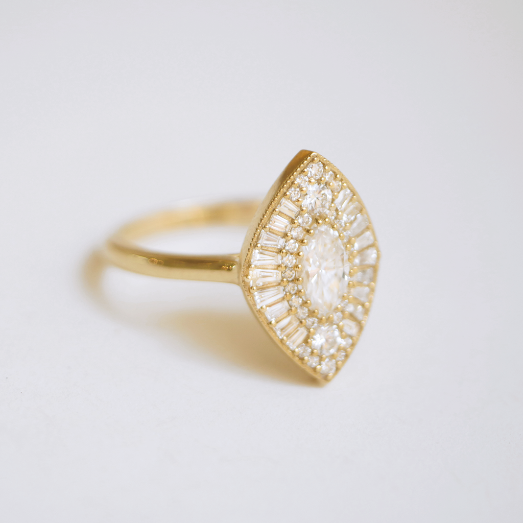 0.4 CT Marquise Cut Moissanite Marquise Shape Mosaic Engagement Ring