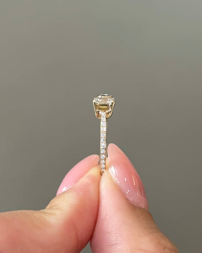 0.56 TCW Emerald & Round CVD Diamond Bezel with Open Cuff Wedding Band