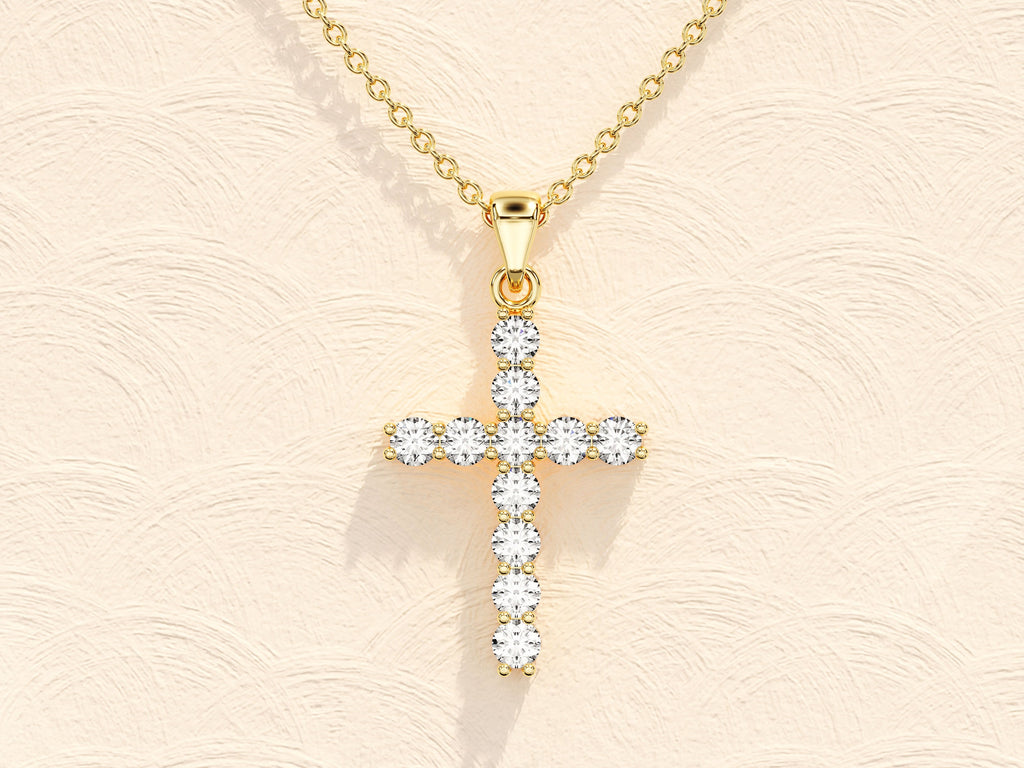 0.22 TCW Round Moissanite Diamond Cross Pendant Necklace