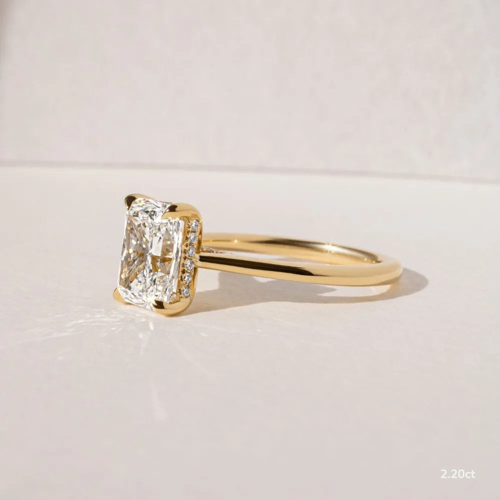 2.2 CT - 4 CT Radiant Cut Hidden Halo Moissanite Engagement Ring