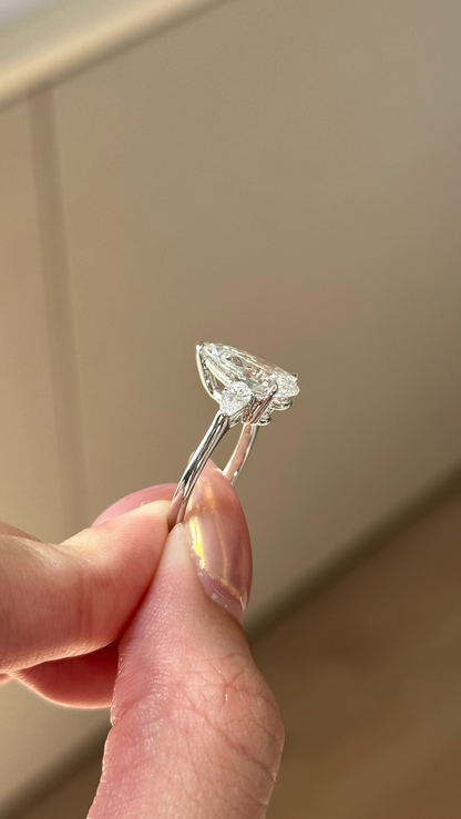 3.07 CT Pear Cut Lab grown Diamond Three Stone Engagement Ring