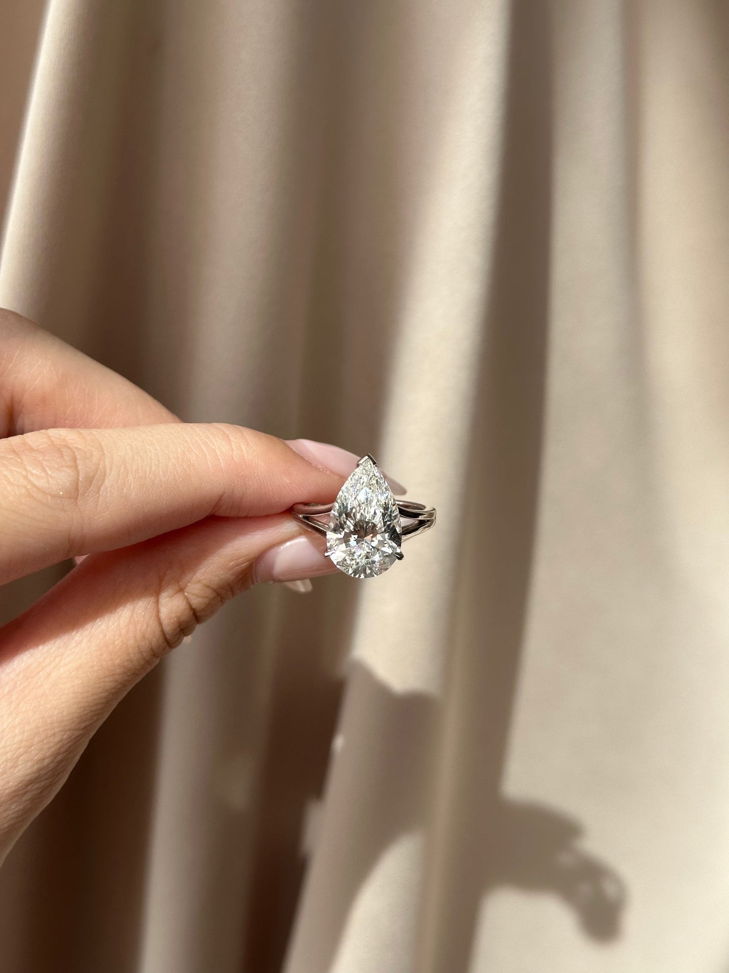 5 CT Pear Lab grown Diamond Split Shank Engagement Ring