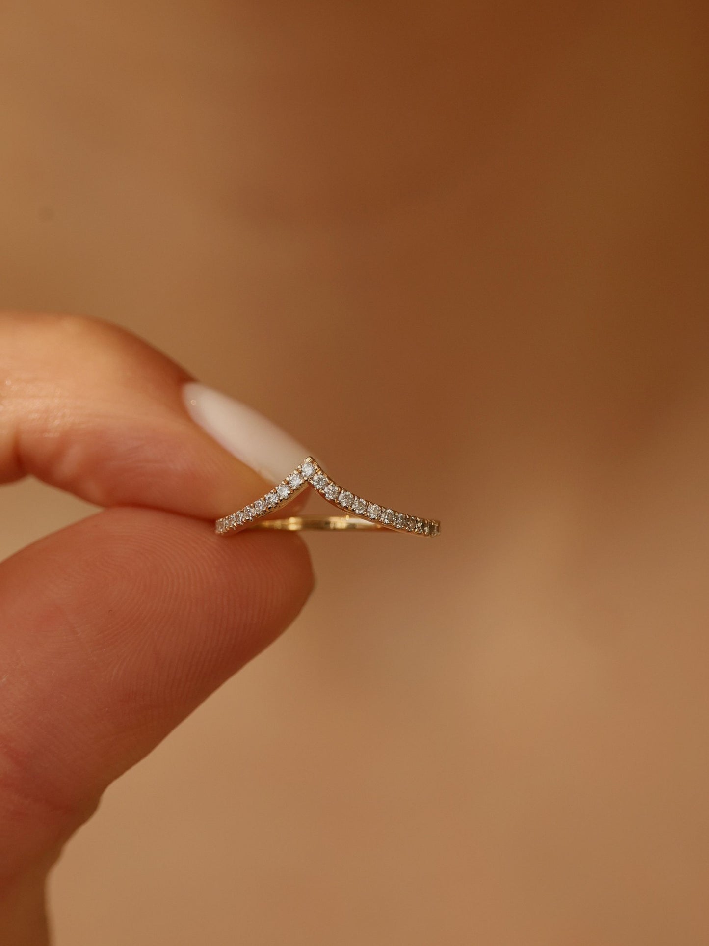 0.2 TCW Round CVD Diamond Pave V-Shaped Wedding Band