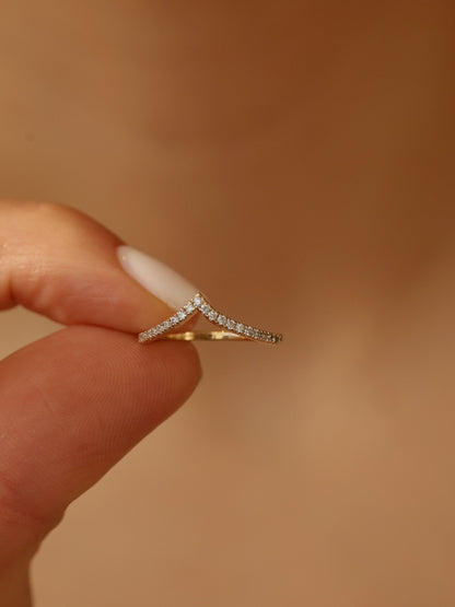 0.2 TCW Round CVD Diamond Pave V-Shaped Wedding Band