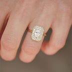 0.74 CT Oval Cut Moissanite Emerald Shape Mosaic Engagement Ring
