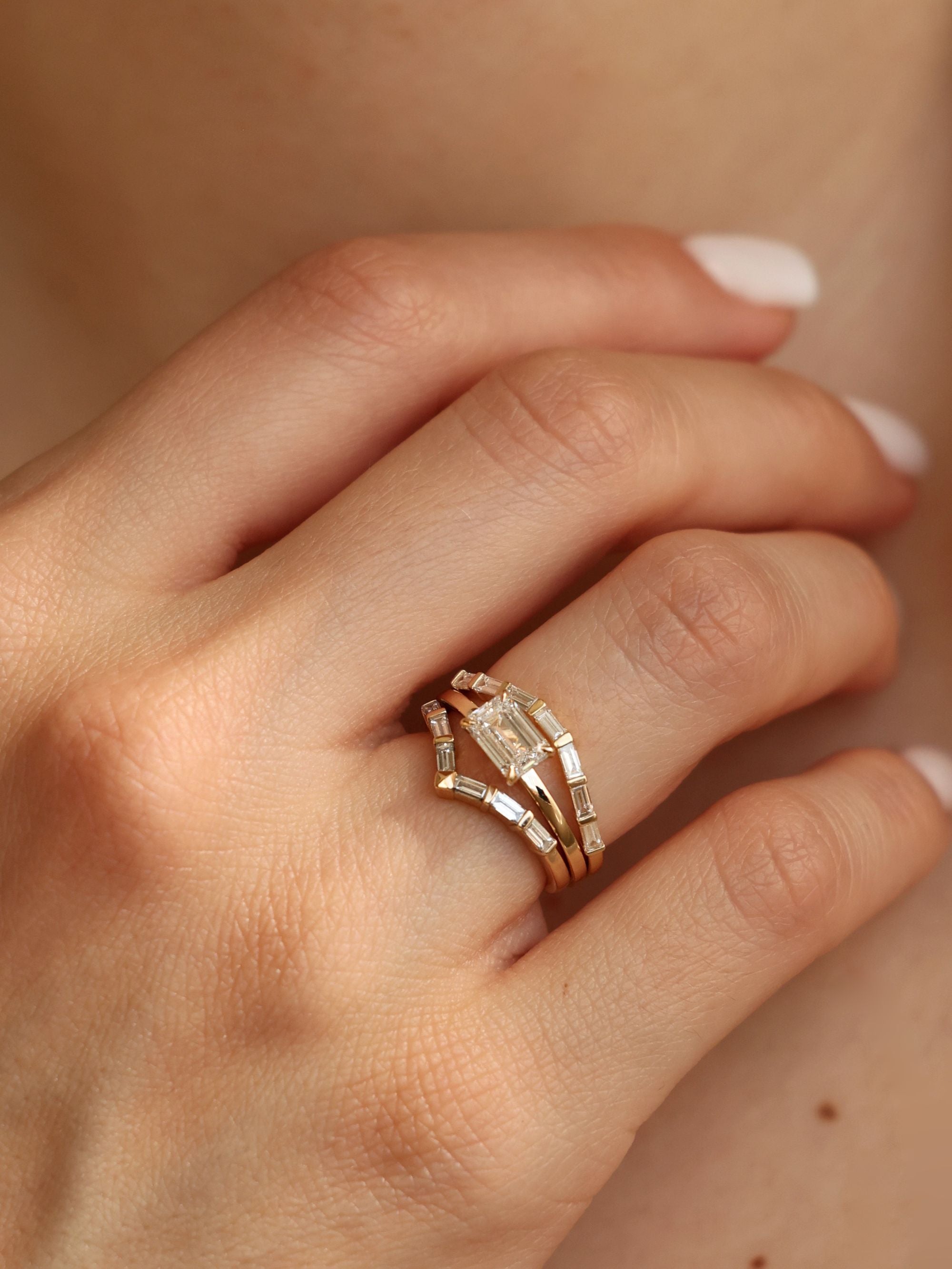1 CT - 3 CT East-West Emerald Cut Lab grown Diamond Solitaire Engagement Ring