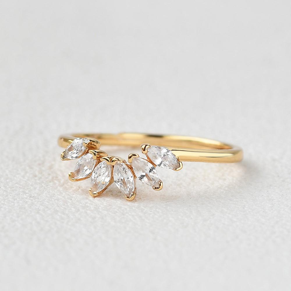 0.4 TCW Marquise Moissanite Cluster Curved Wedding Band