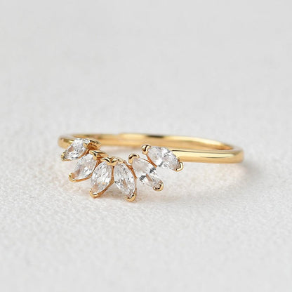 0.4 TCW Marquise Moissanite Cluster Curved Wedding Band