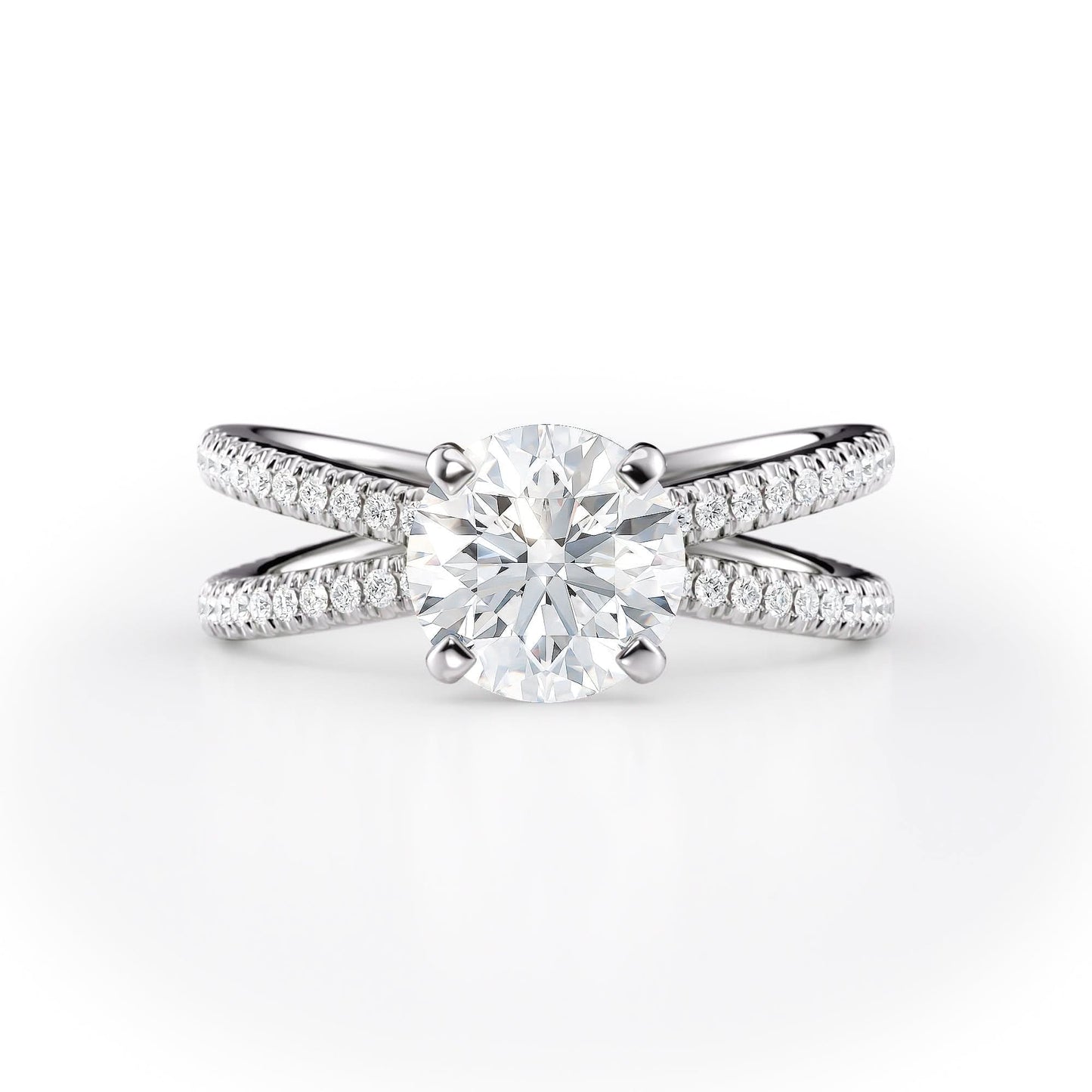1.5 CT Round Cut Criss-Cross Pave Moissanite Engagement Ring