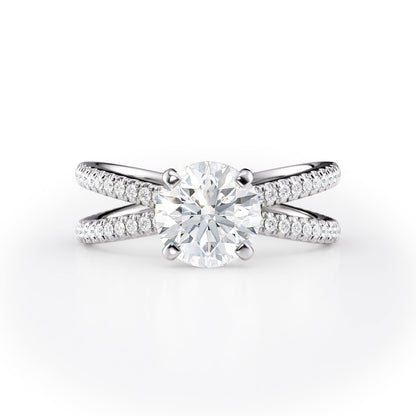 1.5 CT Round Cut Criss-Cross Pave Moissanite Engagement Ring