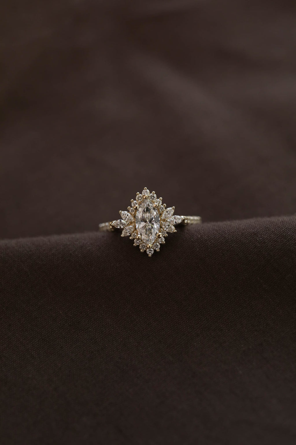 0.5 CT - 1 CT Marquise Cut Lab grown Diamond Halo & Pave Setting Engagement Ring