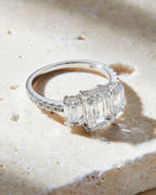 3.5 TCW Emerald Cut Three Stone Pave Moissanite Engagement Ring