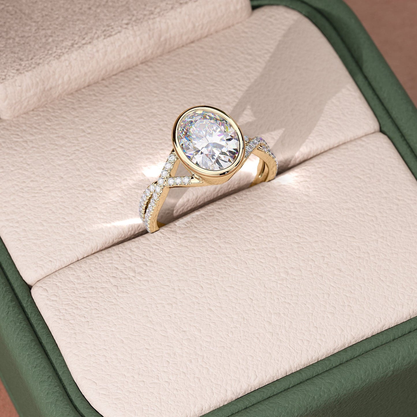 2 CT Oval Cut Twisted Pave & Bezel Setting Moissanite Engagement Ring