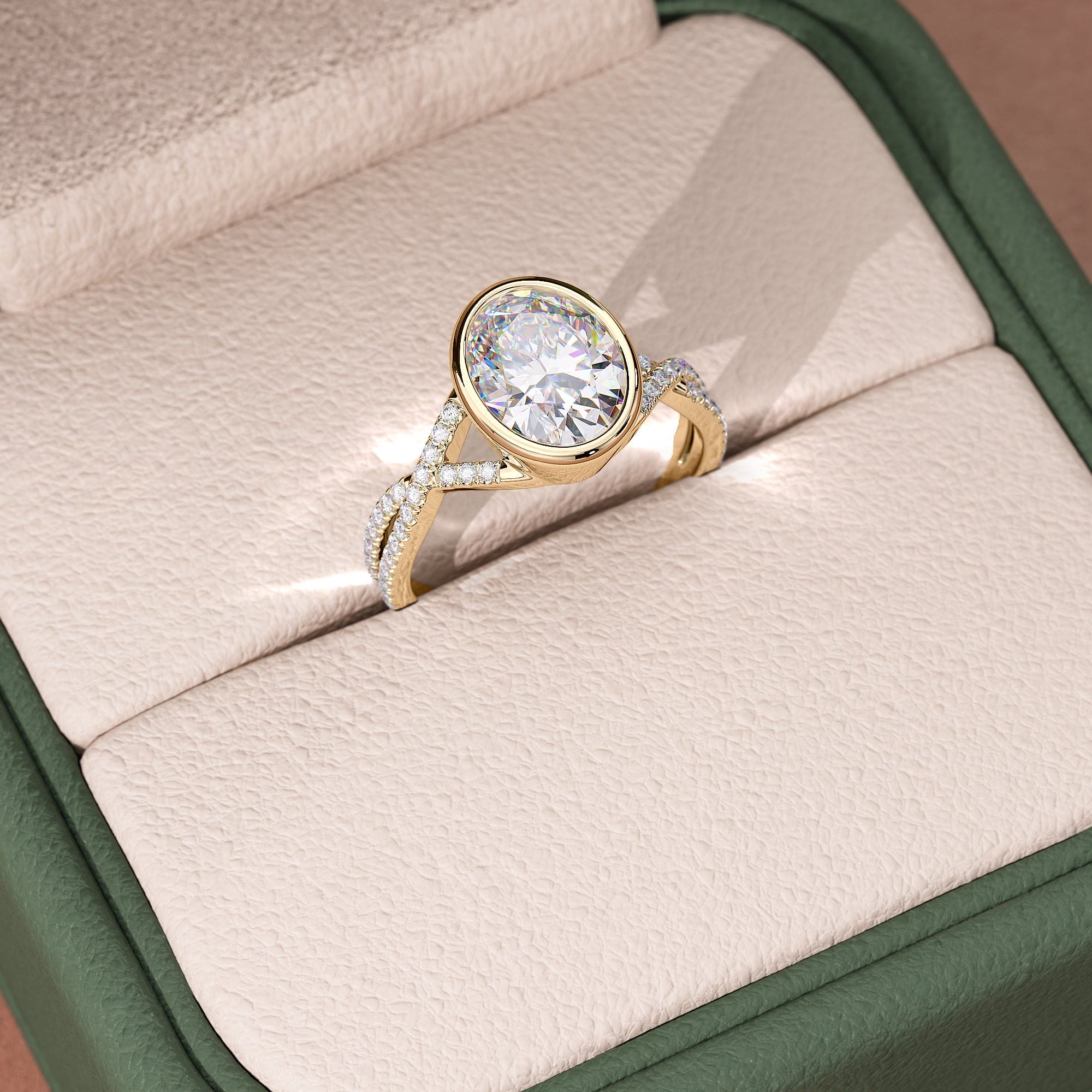 2 CT Oval Cut Twisted Pave & Bezel Setting Moissanite Engagement Ring