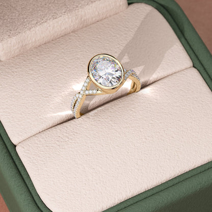 2 CT Oval Cut Twisted Pave & Bezel Setting Moissanite Engagement Ring
