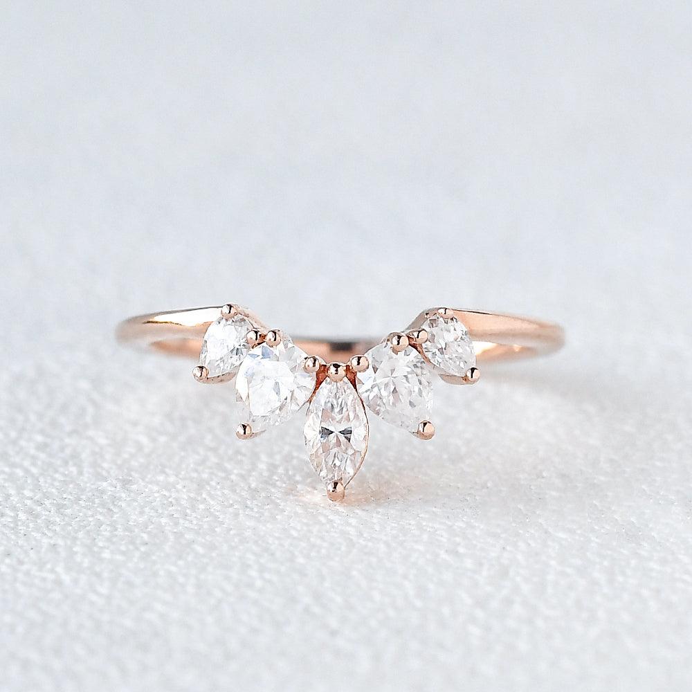 0.6 TCW Marquise Moissanite Curved Cluster Wedding Band