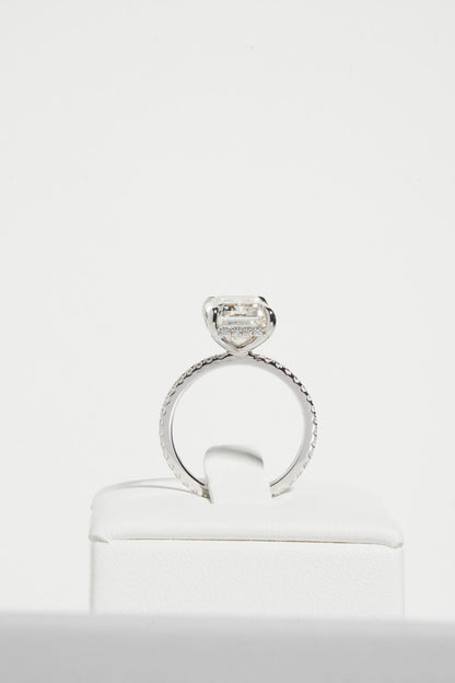 2.5 CT - 3.5 CT Emerald Cut Hidden Halo & Pave Moissanite Engagement Ring