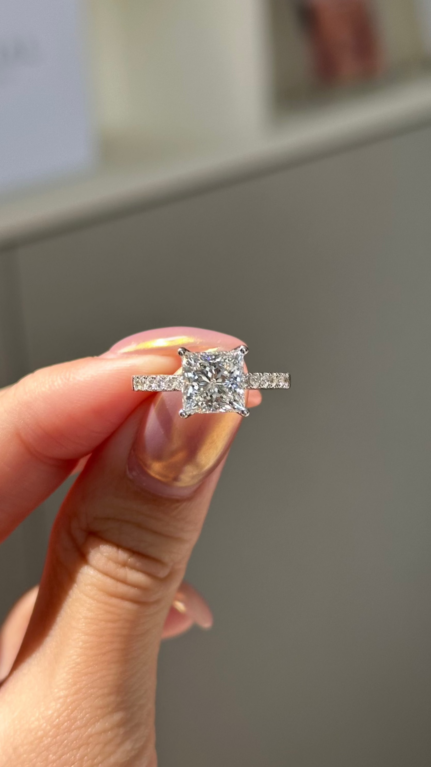 2 CT Princess Cut Lab grown Diamond Micro Pave Engagement Ring