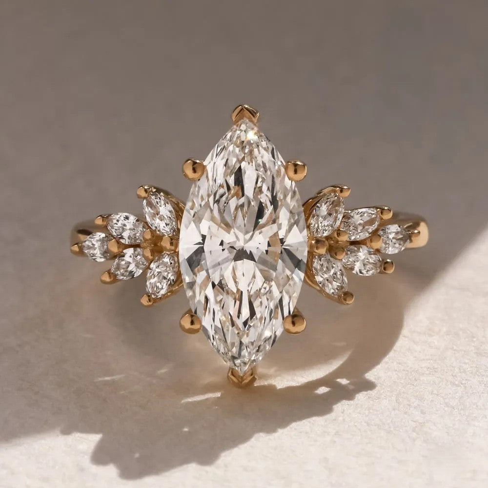 1.5 CT - 2.3 CT Marquise Cut Cluster Moissanite Engagement Ring