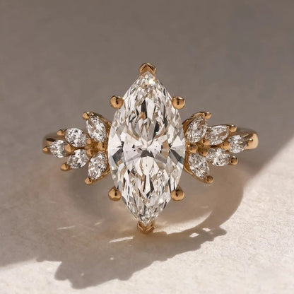 1.5 CT - 2.3 CT Marquise Cut Cluster Moissanite Engagement Ring