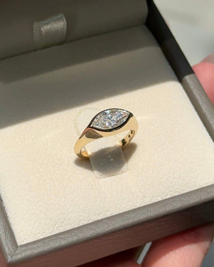 1.07 CT Marquise Cut Lab grown Diamond Bezel Pinky Engagement Ring