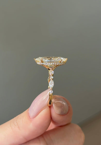 4 CT Marquise Cut Lab grown Diamond Hidden Halo Engagement Ring