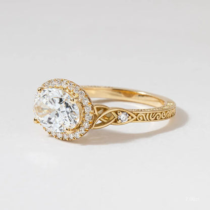 2 CT - 3 CT East-West Oval Cut Halo Vintage Style Moissanite Engagement Ring