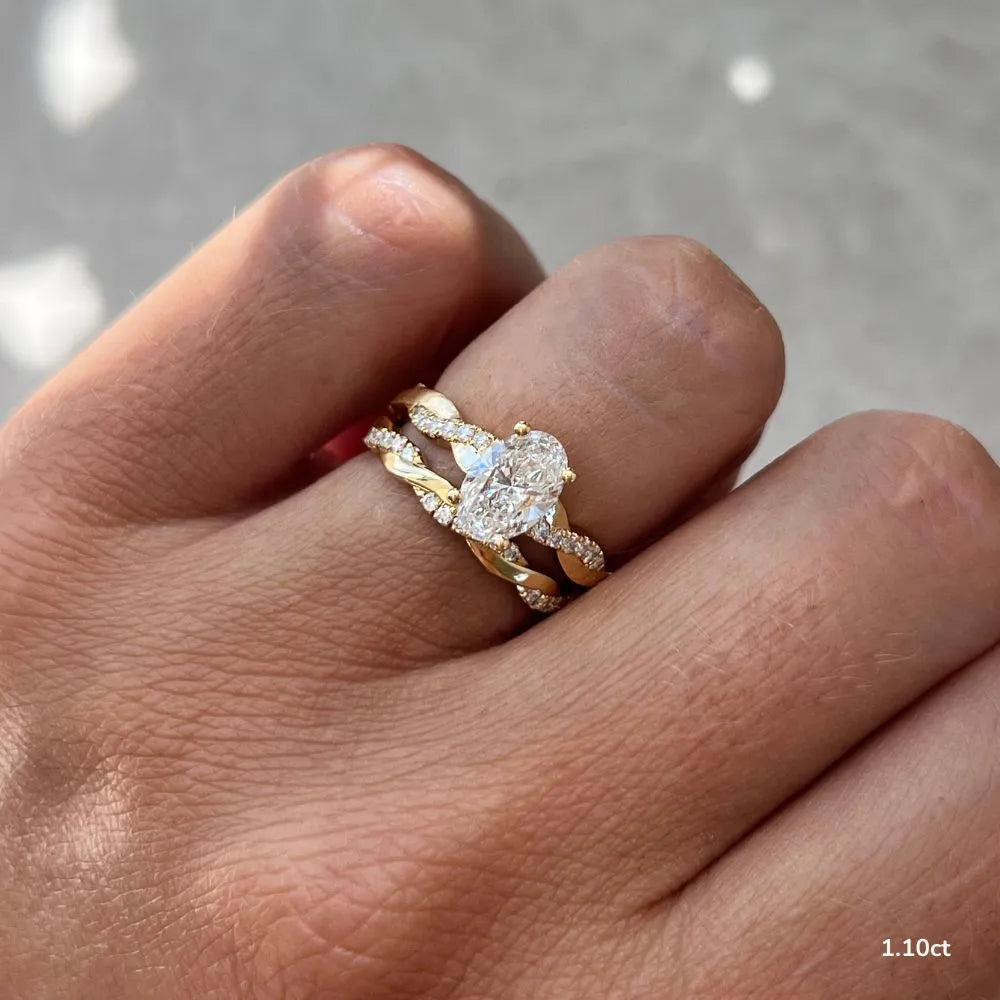 1.1 CT - 2 CT Oval Cut Twisted Pave Moissanite Engagement Ring