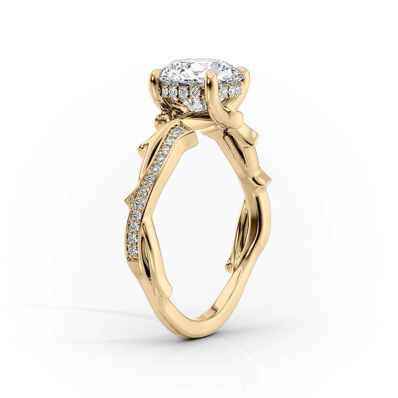 2 CT - 3 CT Round Cut Hidden Halo Twig Style Pave Moissanite Engagement Ring