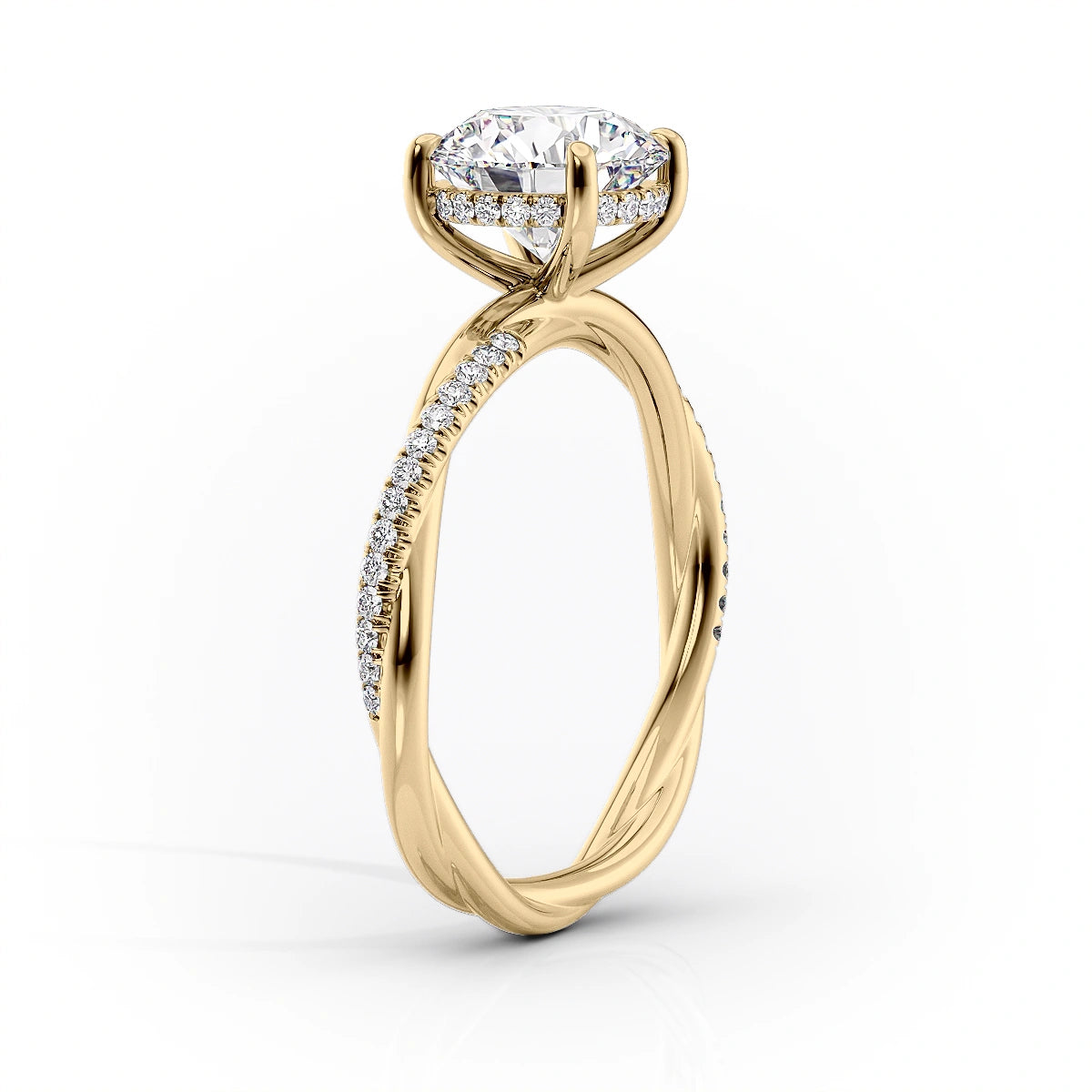 1.5 CT - 3 CT Oval Cut Hidden Halo Twisted Pave Style Moissanite Engagement Ring