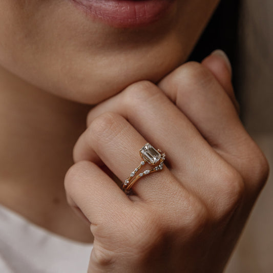 1.01 CT - 3.01 CT Emerald Cut Lab grown Diamond Side Stone Engagement Ring