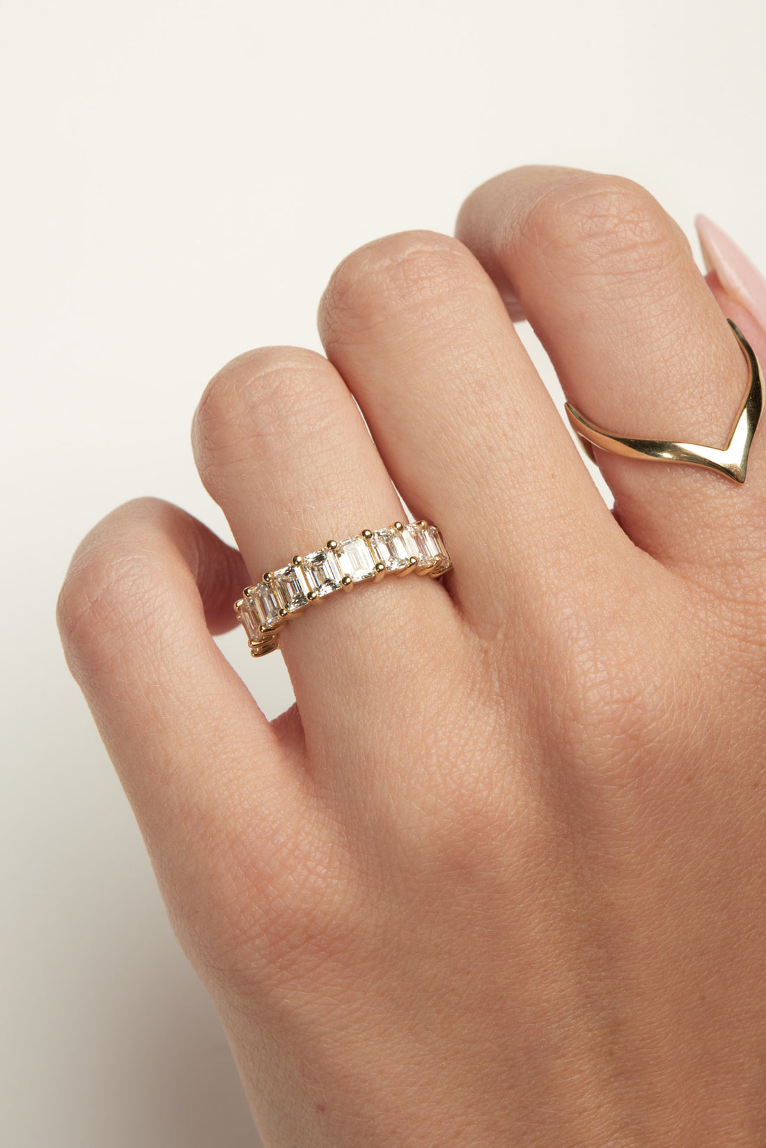 1.1 TCW Emerald Moissanite Half Eternity Wedding Band