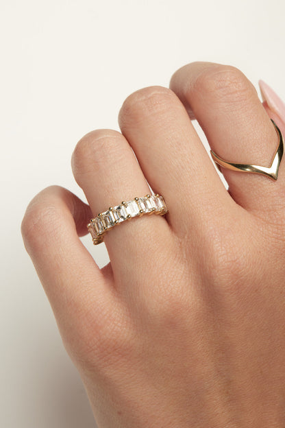 1.1 TCW Emerald Moissanite Half Eternity Wedding Band