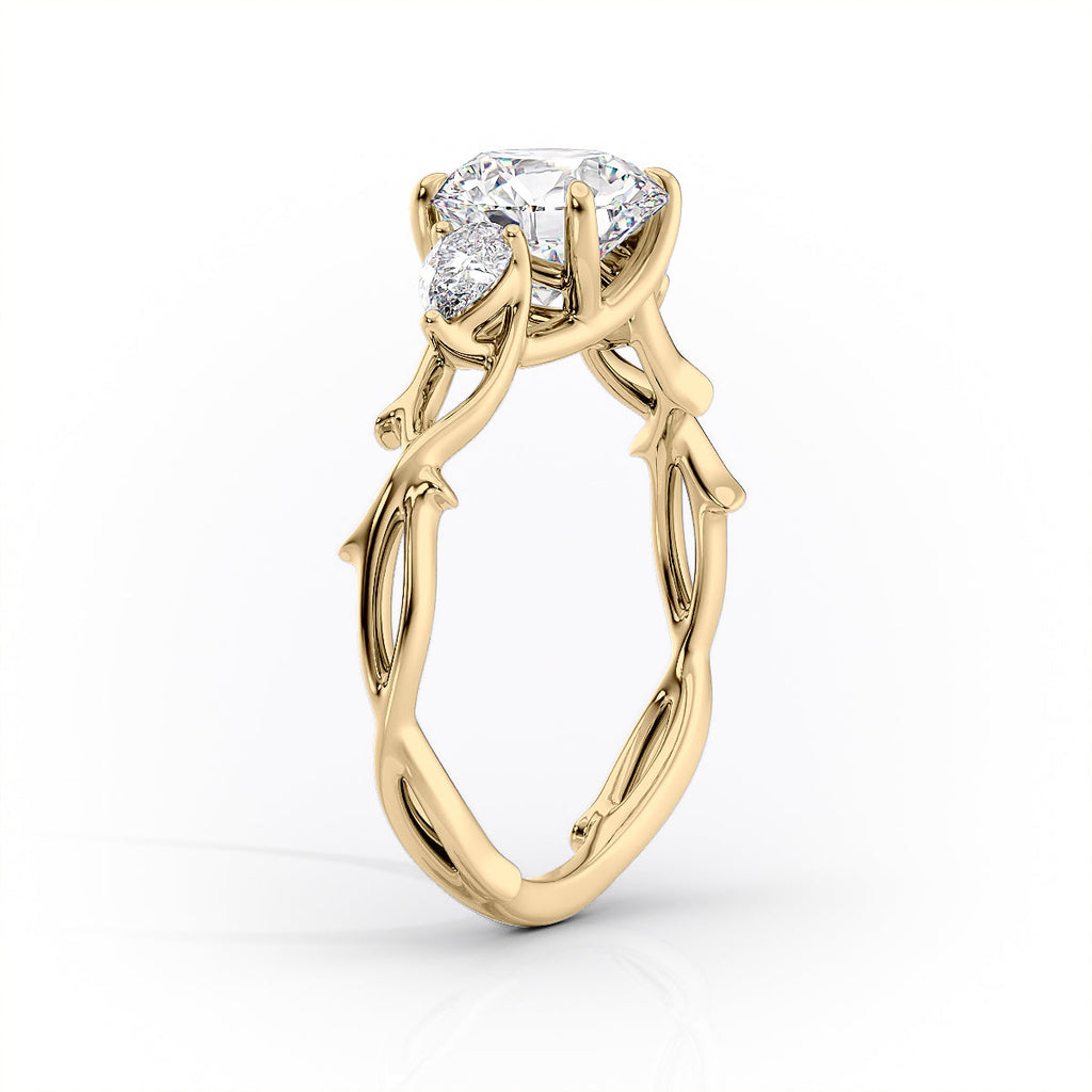 2 CT - 3 CT Pear Cut Three Stone Twig Moissanite Engagement Ring