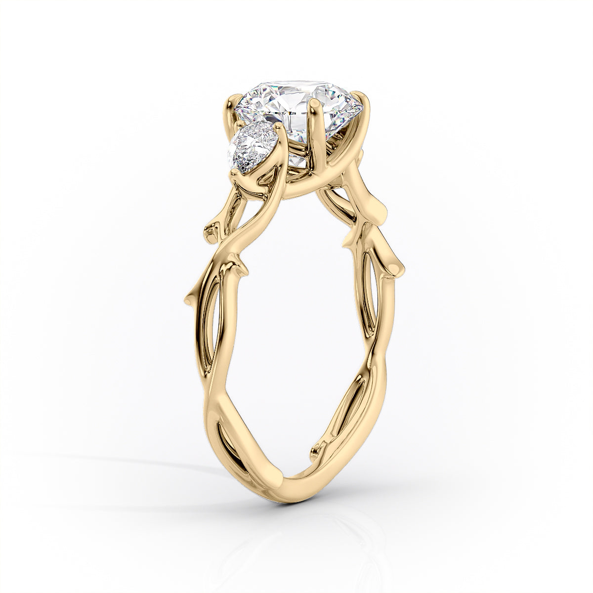 2 CT - 3 CT Pear Cut Three Stone Twig Moissanite Engagement Ring