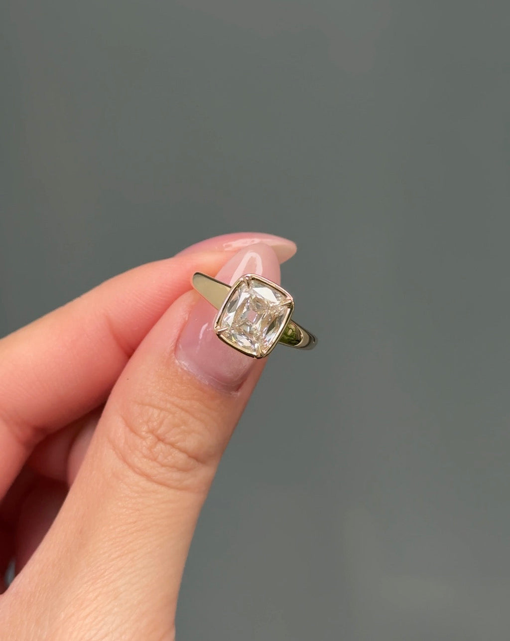 2.13 CT Cushion Cut Lab grown Diamond Bezel Engagement Ring
