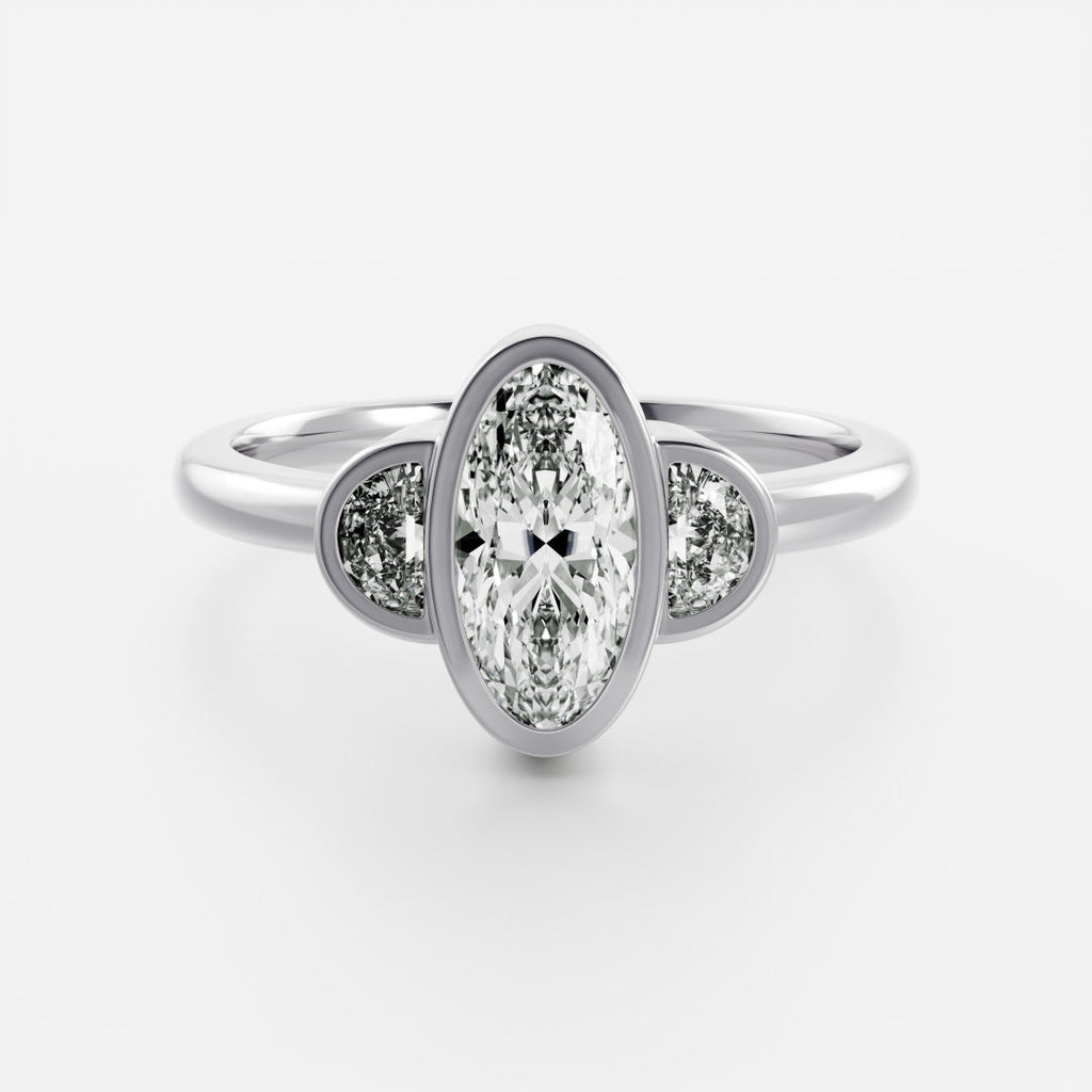 1 CT - 2 CT Oval Cut Bezel Three Stone Moissanite Engagement Ring
