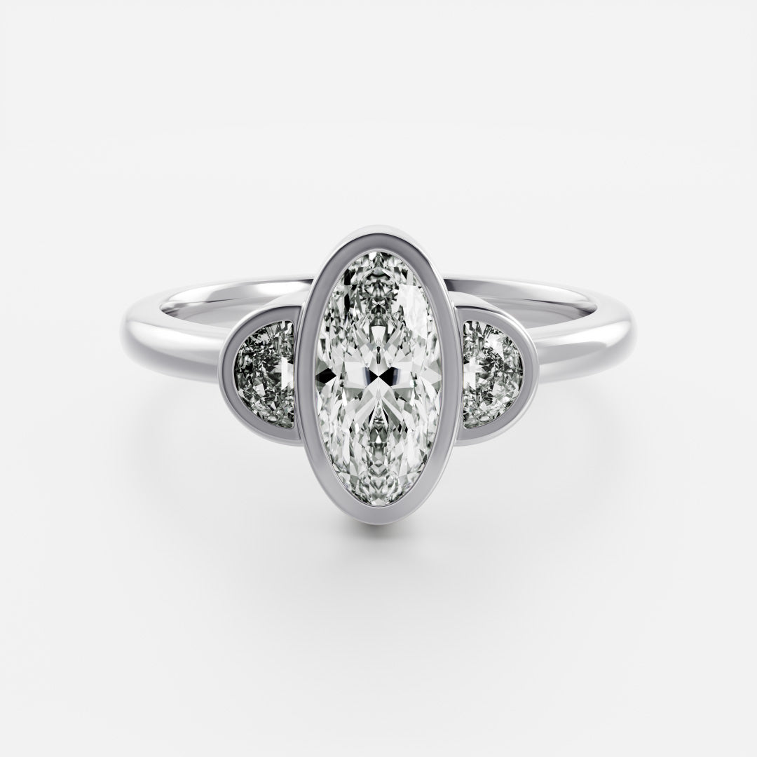 1 CT - 2 CT Oval Cut Bezel Three Stone Moissanite Engagement Ring
