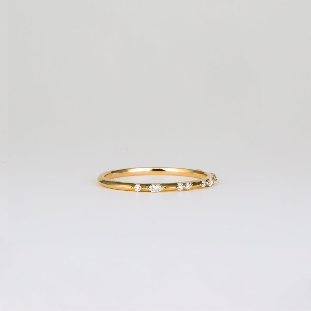0.1 TCW Round & Marquise CVD Diamond Dainty Wedding Band
