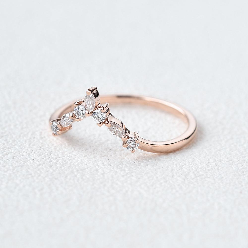 0.25 TCW Marquise & Round Moissanite V-Shape Pave Wedding Band